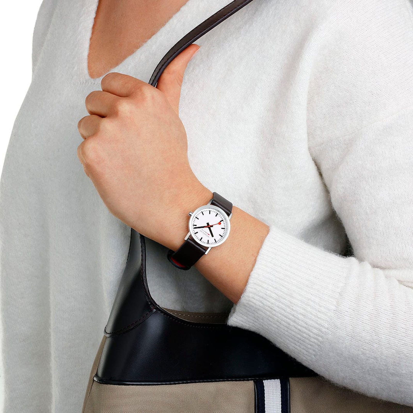 Mondaine Classic 30mm Ladies Watch White Black Strap