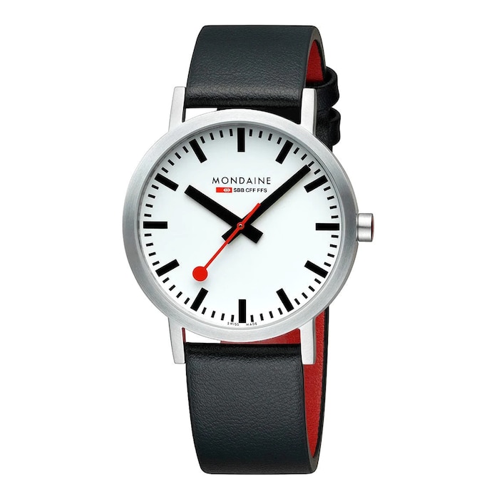 Mondaine Classic 40mm Unisex Watch White Black Strap