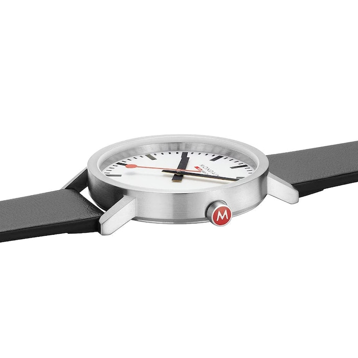 Mondaine Classic 40mm Unisex Watch White Black Strap