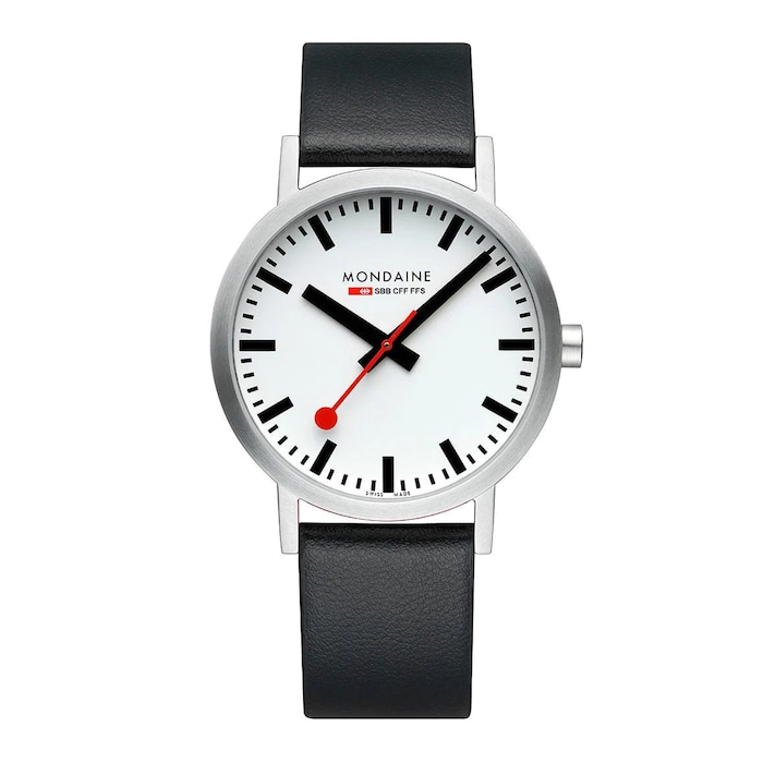 Mondaine Classic 40mm Unisex Watch White Black Strap