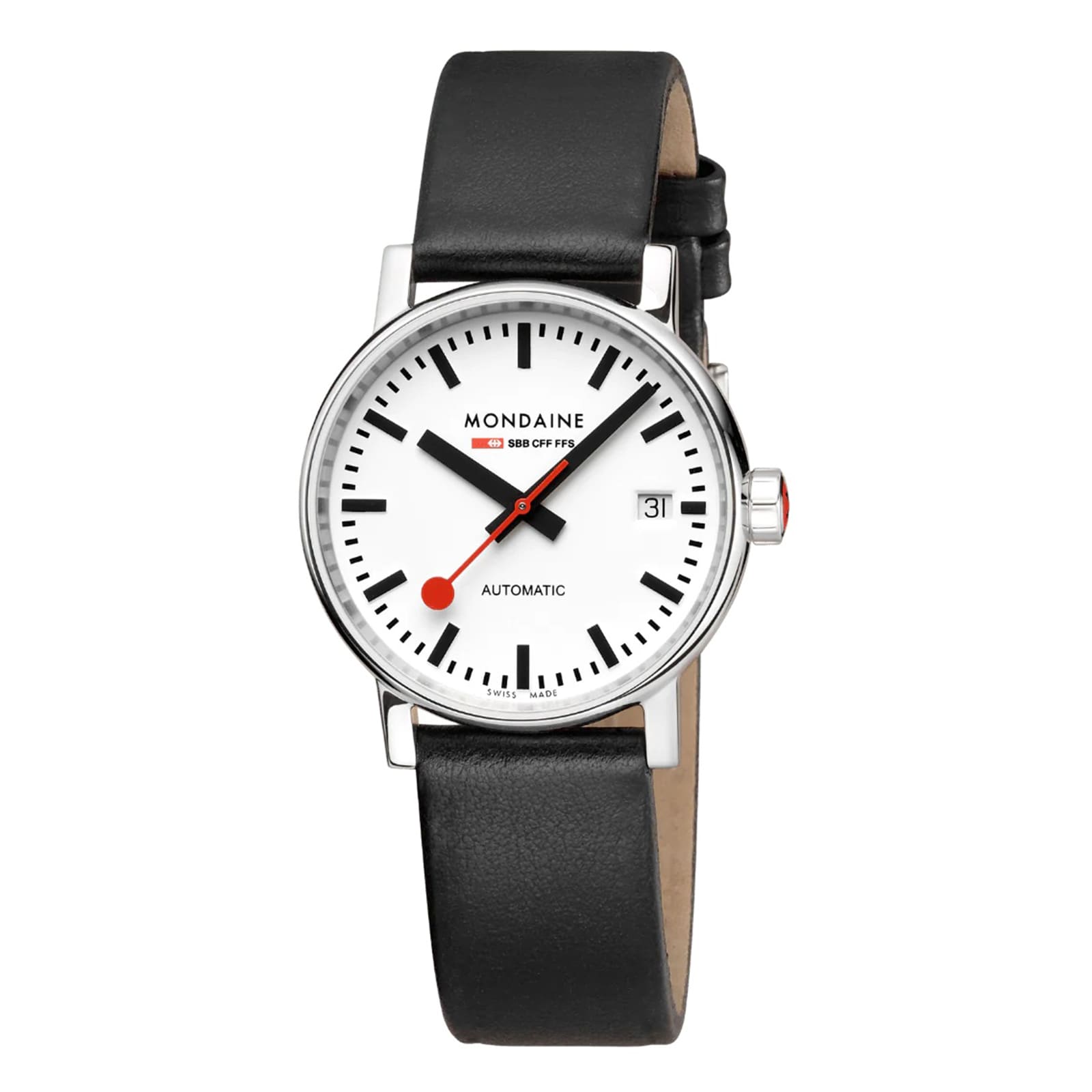 Mondaine Evo2 Automatic 35mm Unisex Watch White Black Strap Mondaine Evo2 Automatic 35mm Unisex Watch White Black Strap