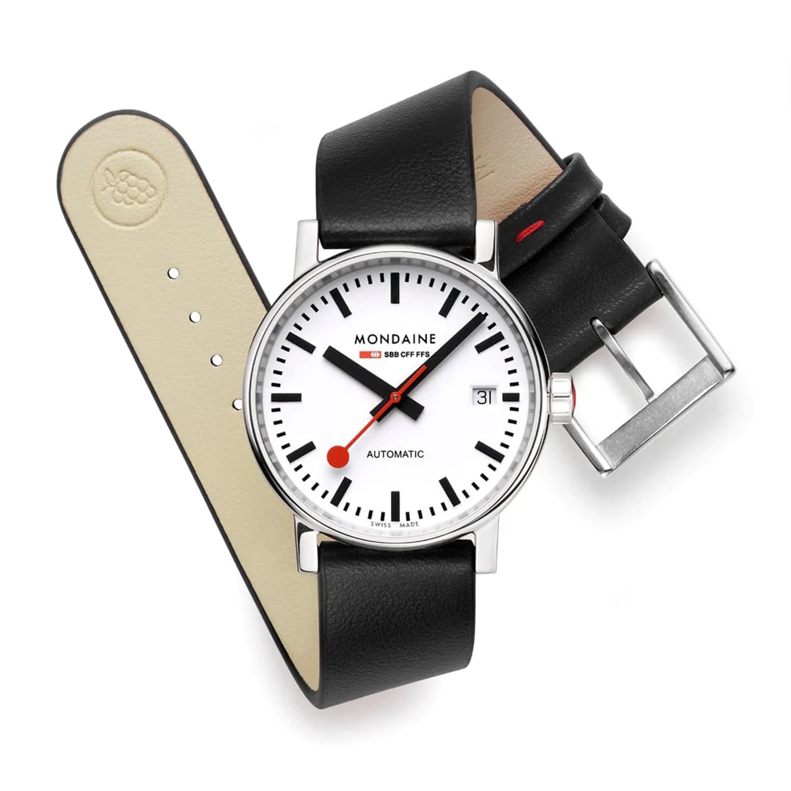 Mondaine Evo2 Automatic 35mm Unisex Watch White Black Strap Mondaine Evo2 Automatic 35mm Unisex Watch White Black Strap