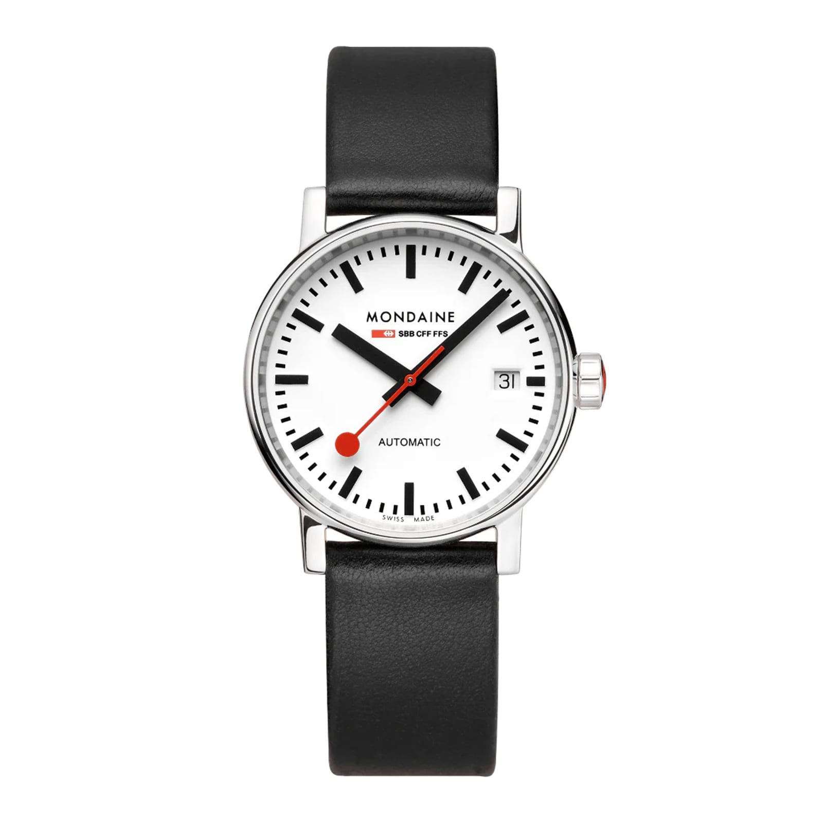 Mondaine Evo2 Automatic 35mm Unisex Watch White Black Strap Mondaine Evo2 Automatic 35mm Unisex Watch White Black Strap