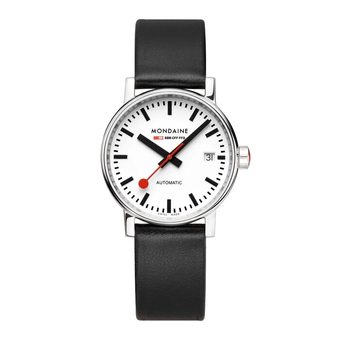 Mondaine Evo2 Automatic 35mm Unisex Watch White Black Strap