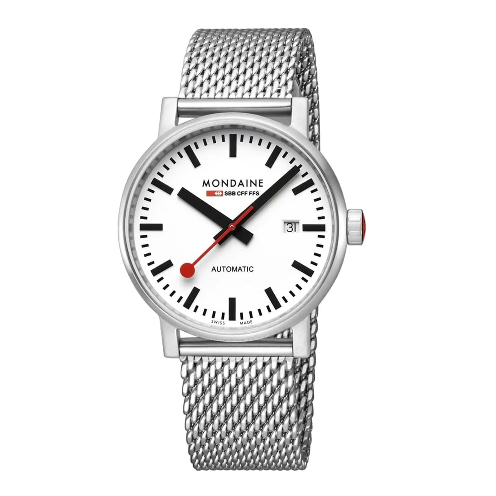 Mondaine Evo2 Automatic 40mm Unisex Watch White Stainless Steel Mondaine Evo2 Automatic 40mm Unisex Watch White Stainless Steel