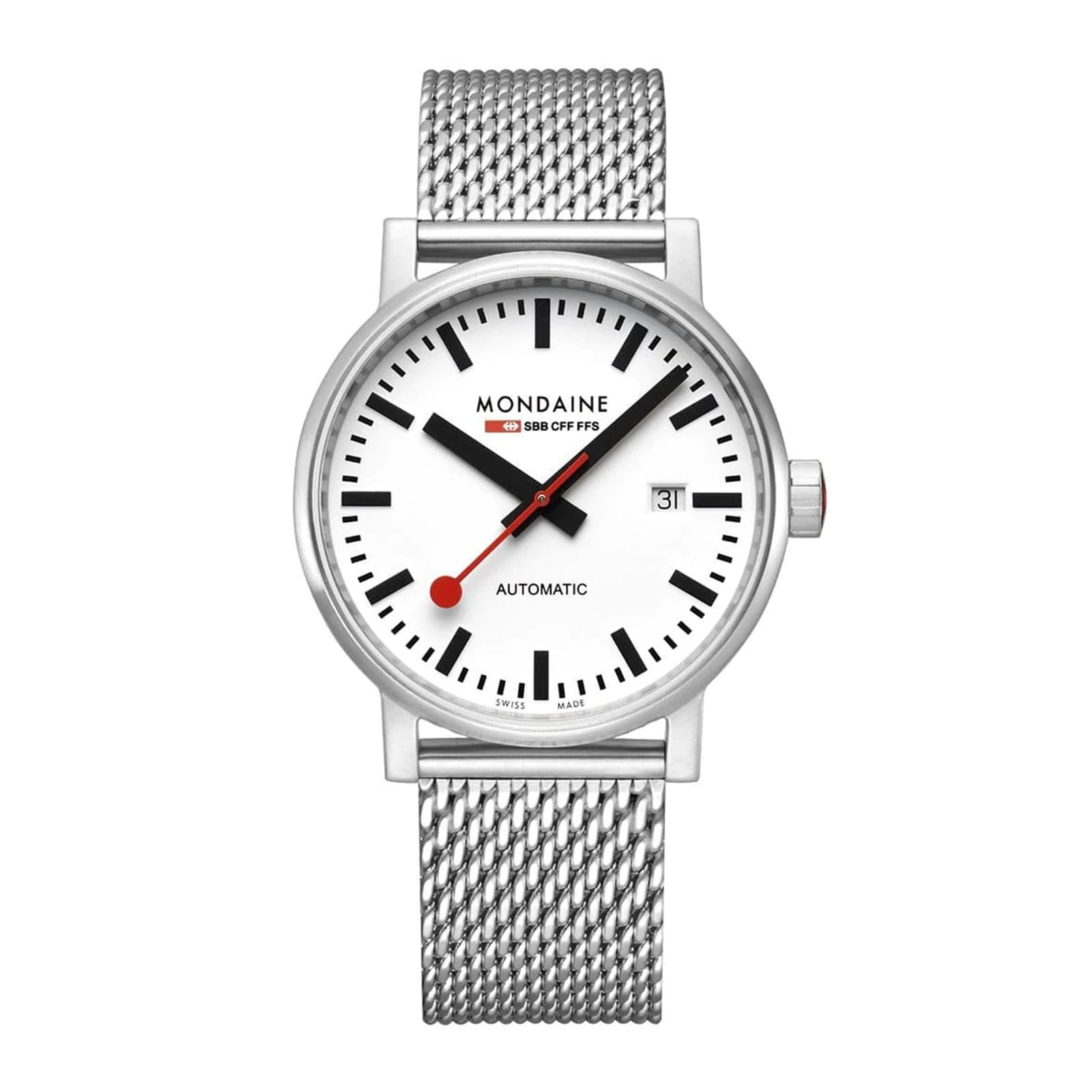 Mondaine Evo2 Automatic 40mm Unisex Watch White Stainless Steel Mondaine Evo2 Automatic 40mm Unisex Watch White Stainless Steel