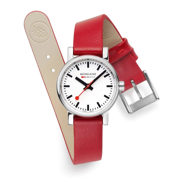 Mondaine Evo2 26mm Ladies Watch White Red Strap