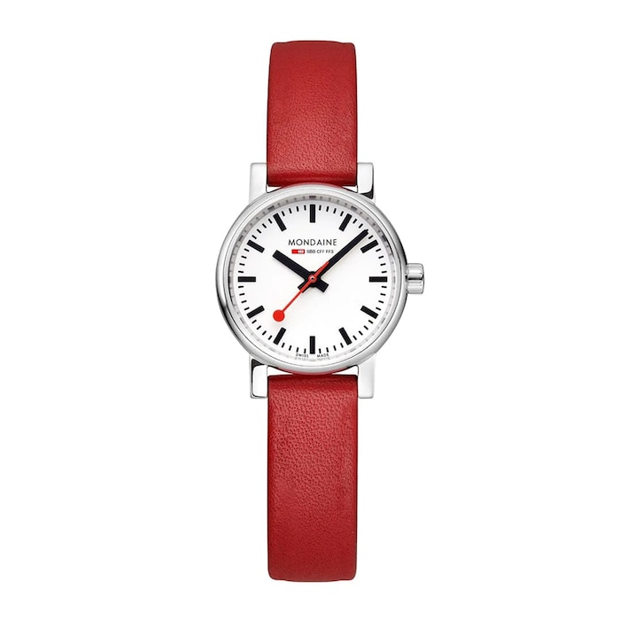 Mondaine Evo2 26mm Ladies Watch White Red Strap