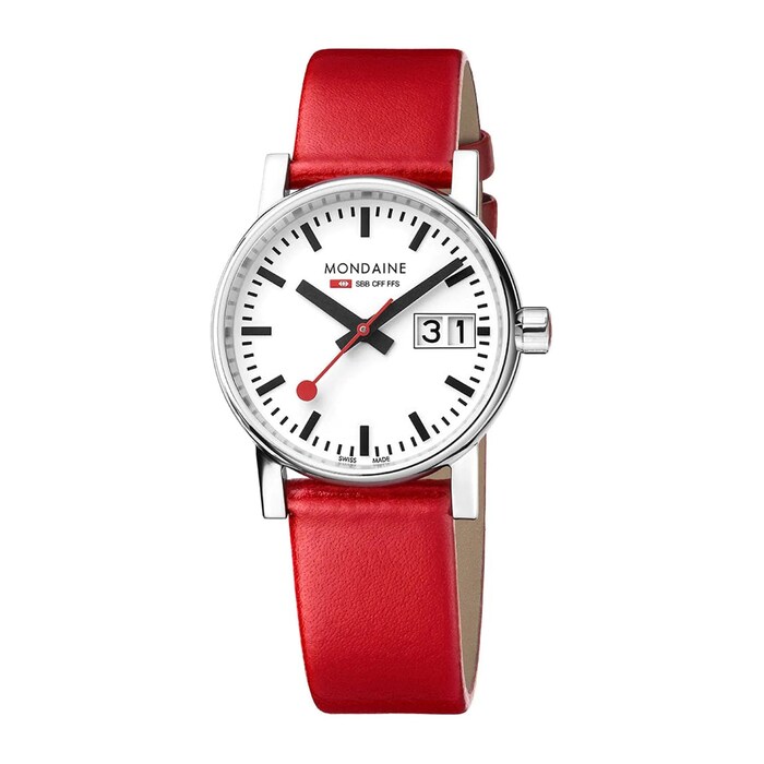 Mondaine Evo2 date 30mm Ladies Watch White Red Strap