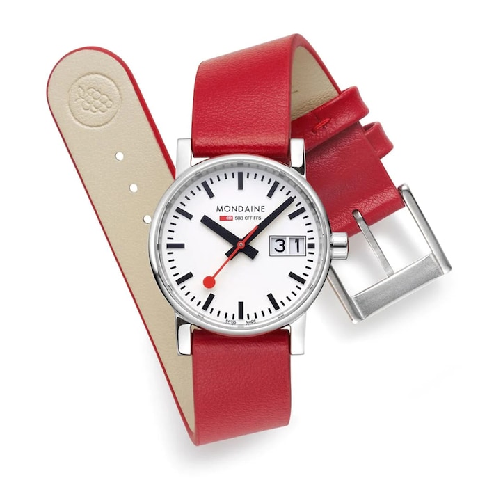 Mondaine Evo2 date 30mm Ladies Watch White Red Strap