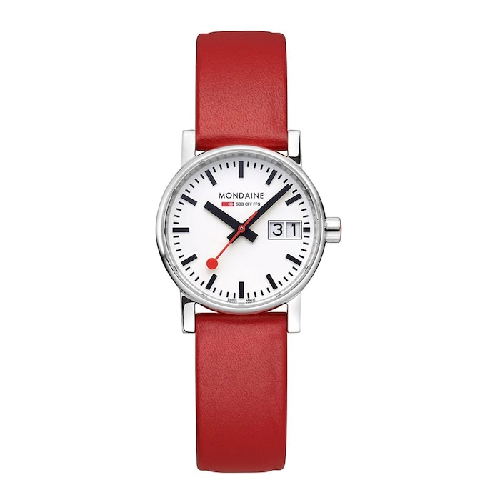 Mondaine Evo2 date 30mm Ladies Watch White Red Strap