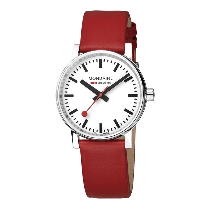 Mondaine Evo2 35mm Unisex Watch White Red Strap