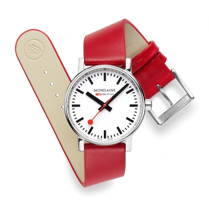 Mondaine Evo2 35mm Unisex Watch White Red Strap