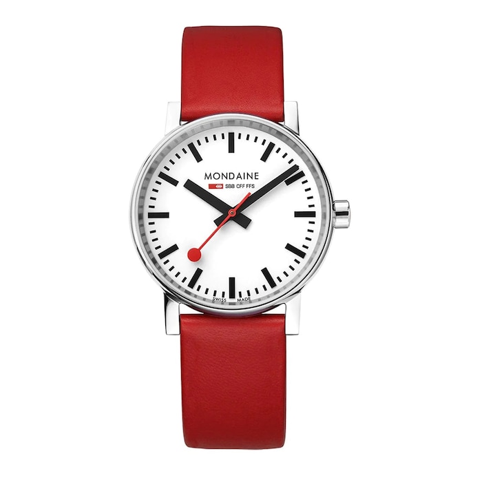 Mondaine Evo2 35mm Unisex Watch White Red Strap