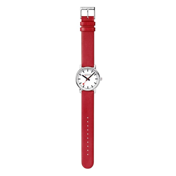 Mondaine Evo2 35mm Unisex Watch White Red Strap