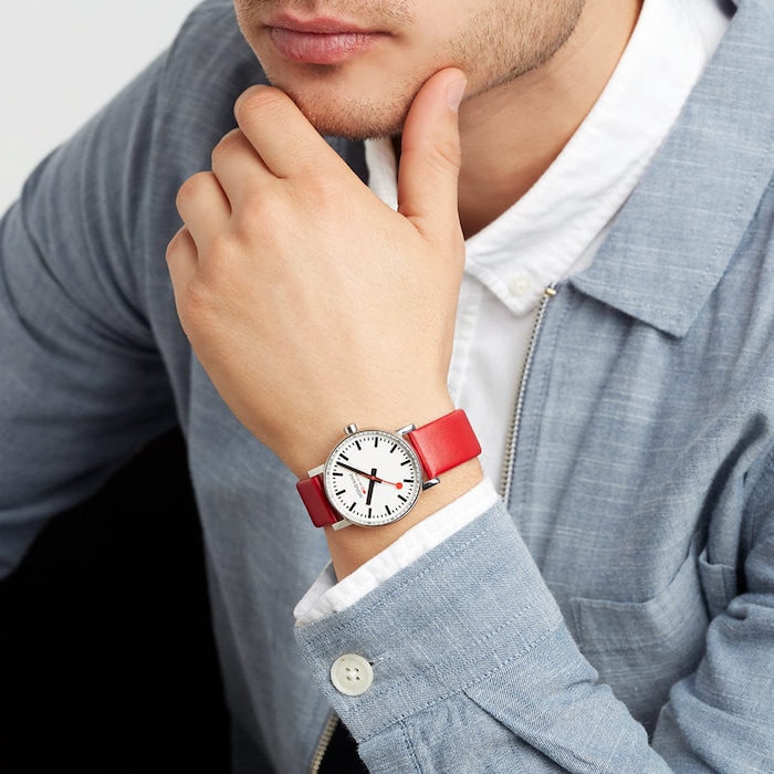 Mondaine Evo2 35mm Unisex Watch White Red Strap