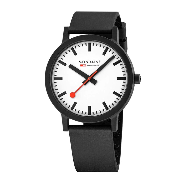 Mondaine Essence 40mm Unisex Watch White Black Rubber