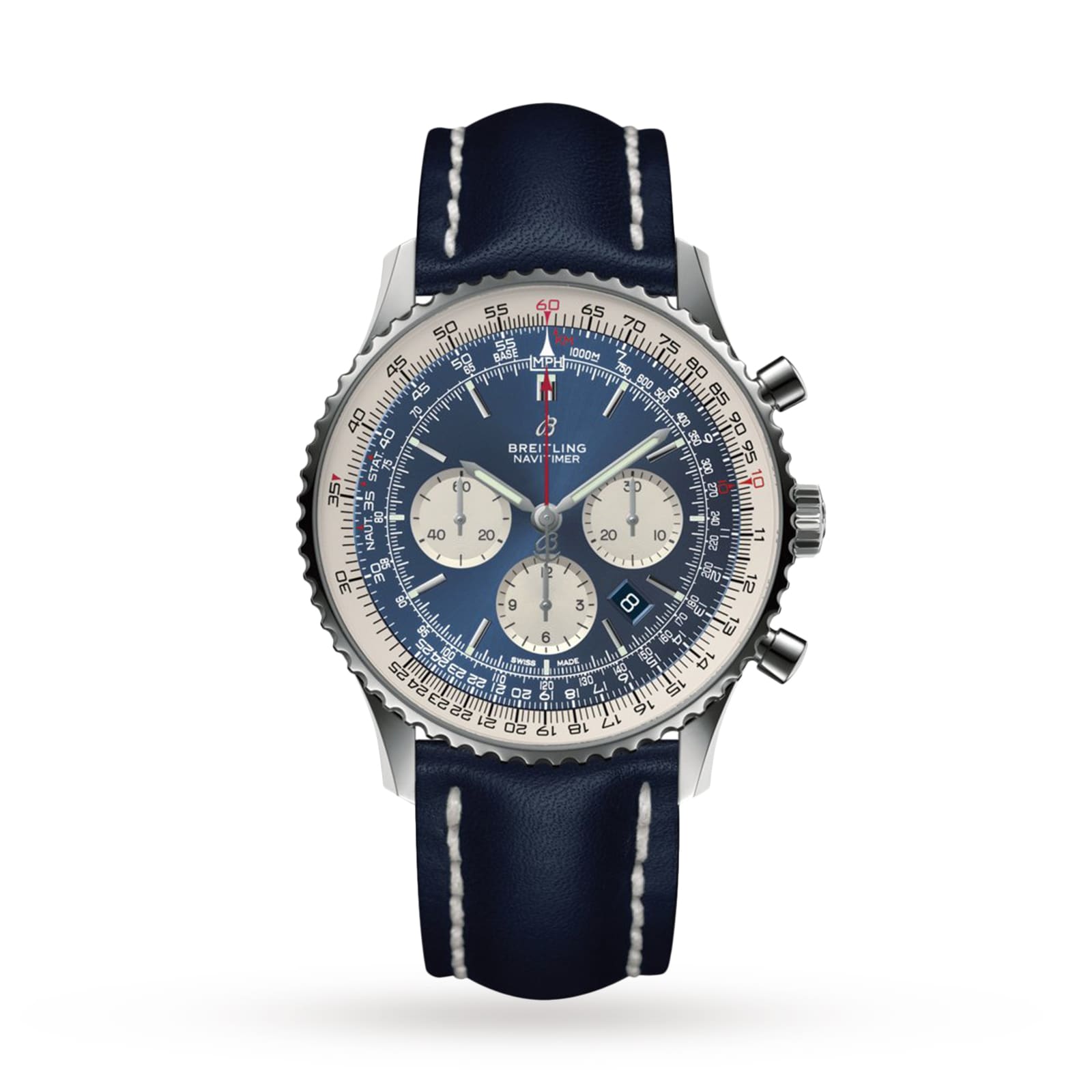 Breitling Navitimer B01 Chronograph 46 Stainless Steel 46mm Black Dial  Leather Strap AB0127211B1X1 - BRAND NEW