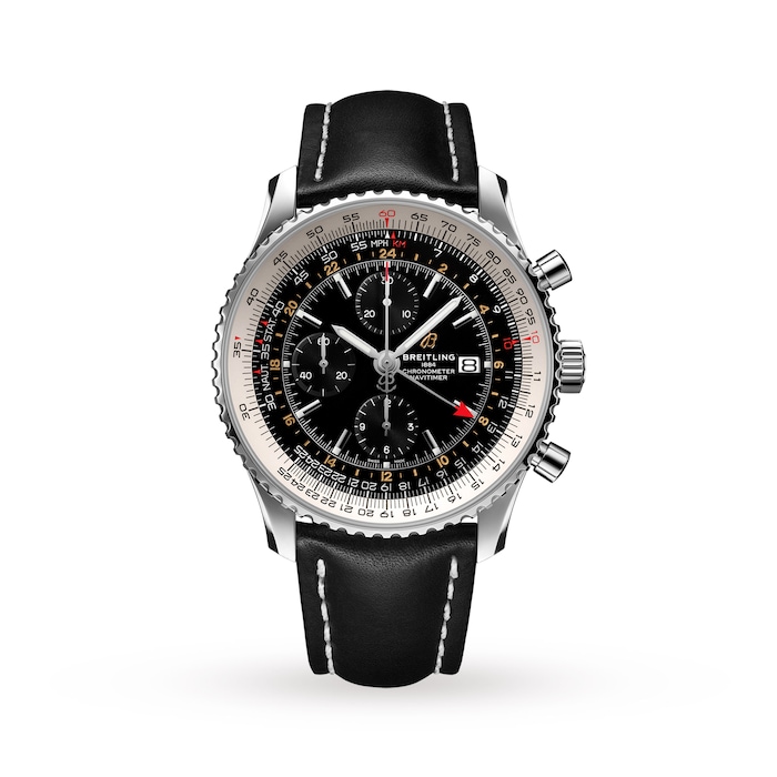 Breitling Navitimer Automatic Chronograph GMT 46 Stainless Steel Leather Strap Watch