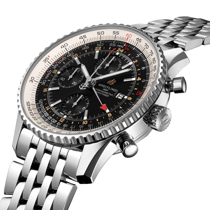 Breitling Navitimer Chronograph GMT 46 Black Dial Stainless Steel Watch  A24322121B2A1