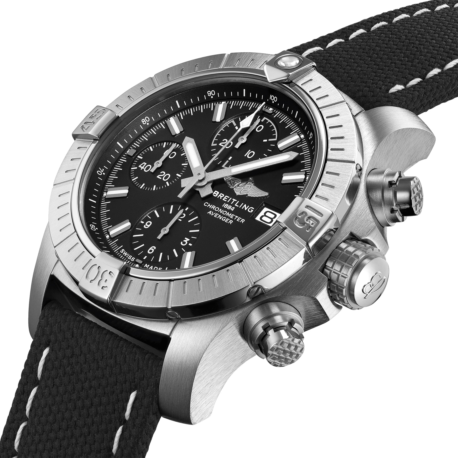 Breitling Avenger Chronograph 43 Stainless Steel Leather Strap Watch ...