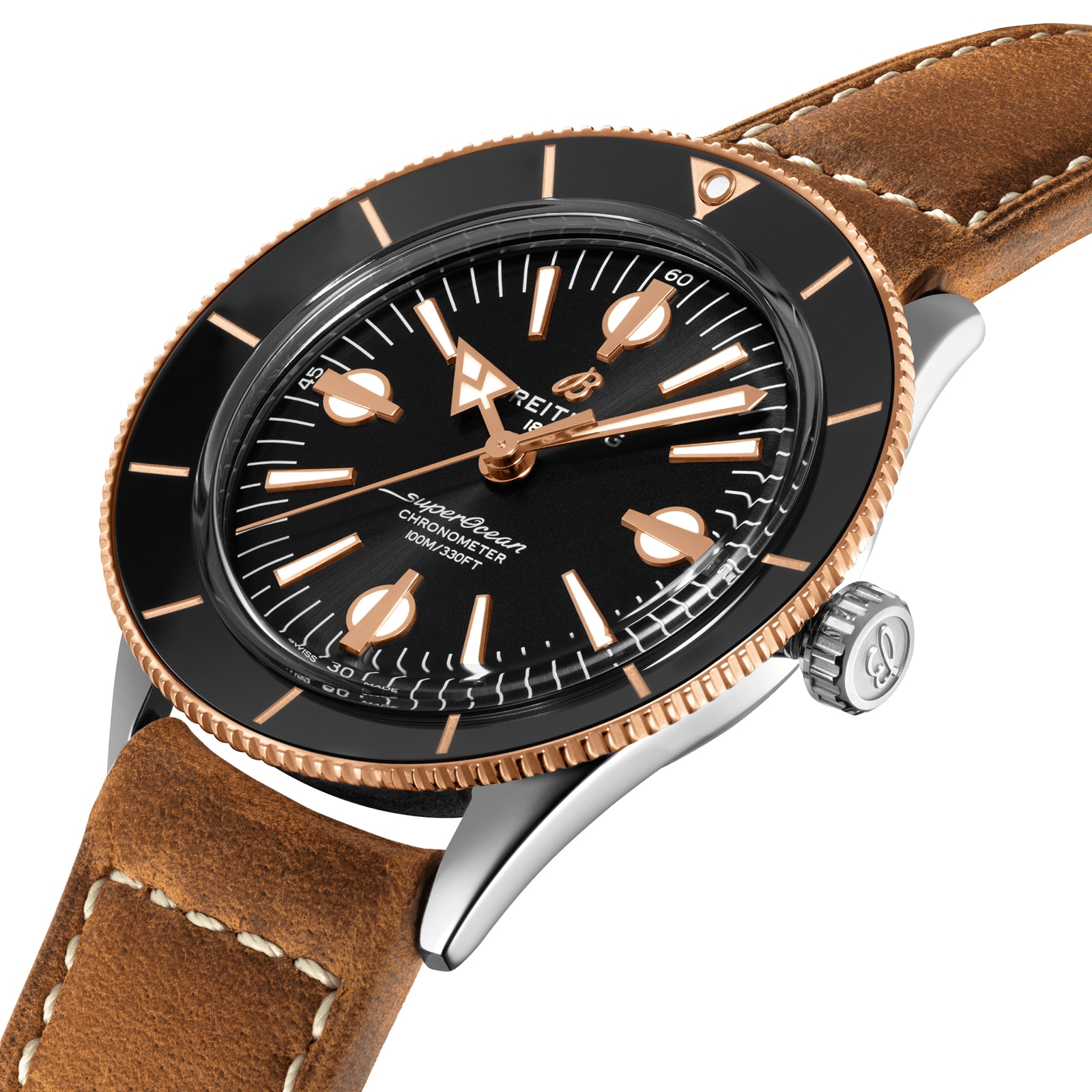 Breitling Superocean Heritage '57 Stainless Steel & 18k Red Gold Leather Strap 42mm Mens Watch