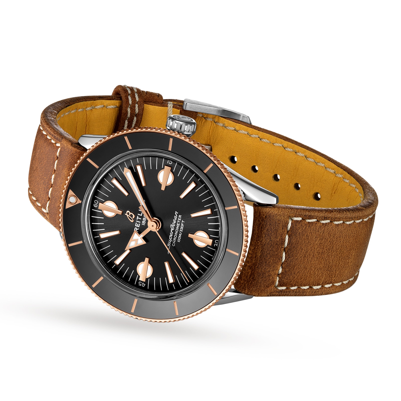 Breitling Superocean Heritage '57 Stainless Steel & 18k Red Gold Leather Strap 42mm Mens Watch