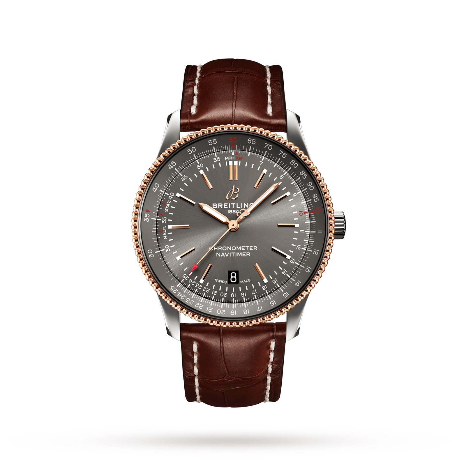 Breitling Navitimer Automatic 41 Anthracite Brown Leather Strap Watch