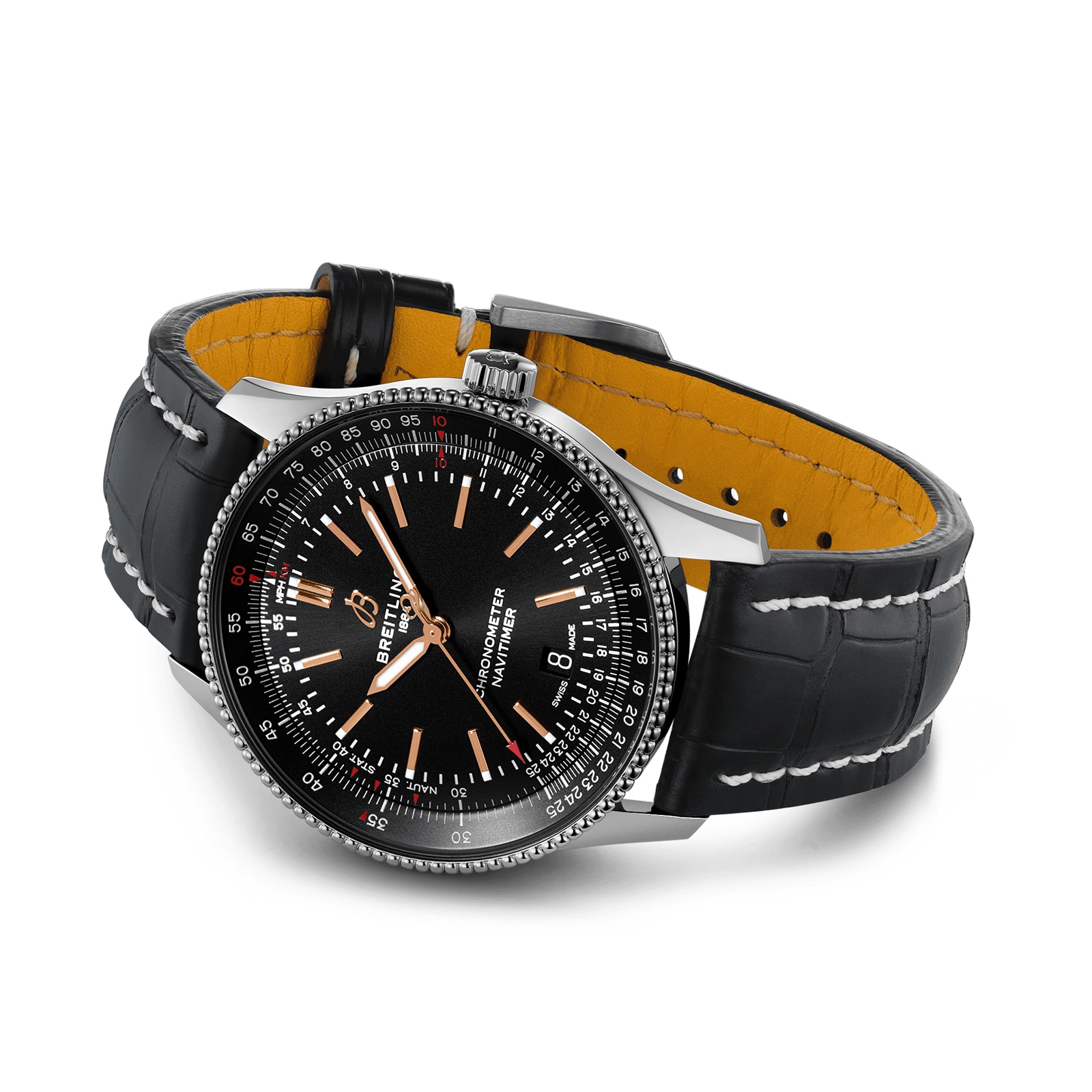 Breitling Navitimer Automatic 41 Stainless Steel Black Leather Strap Watch