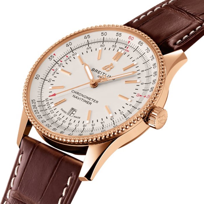 Breitling Navitimer Automatic 18k Red Gold Leather Strap 41mm Mens Watch