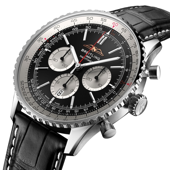 Breitling Navitimer 8 Stainless Steel Black Leather Auto Black Mens Watch, Breitling