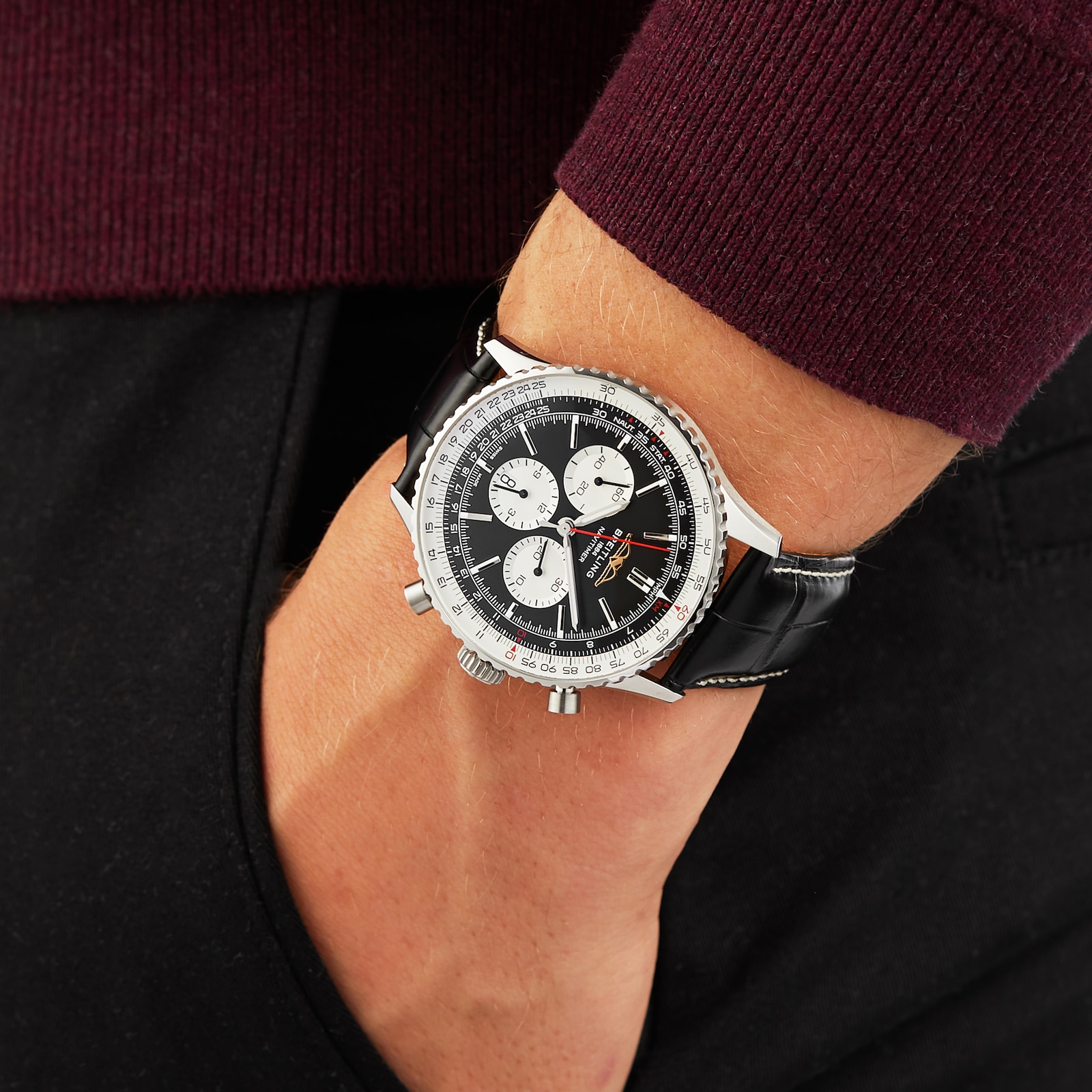 Breitling Navitimer B01 Chronograph 46 Stainless Steel Leather Strap Watch