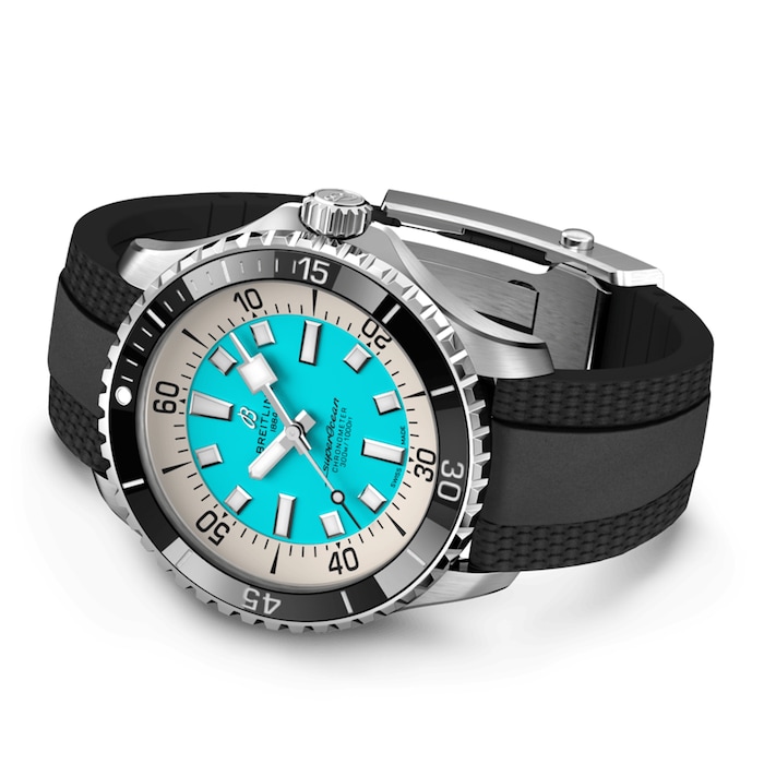 Breitling Superocean 44mm Mens Watch Turquoise Rubber
