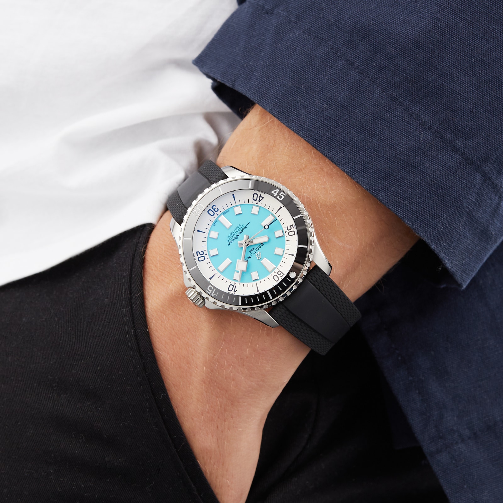 Breitling Superocean Automatic 44 Stainless Steel Rubber Strap Watch