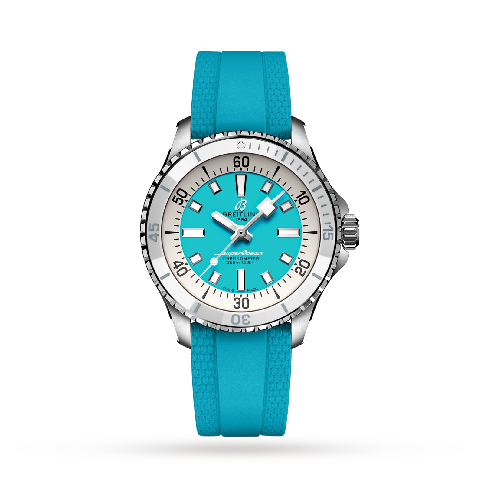 Breitling Superocean Automatic 36 Stainless Steel Turquoise Rubber Watch Breitling Superocean Automatic 36 Stainless Steel Turquoise Rubber Watch