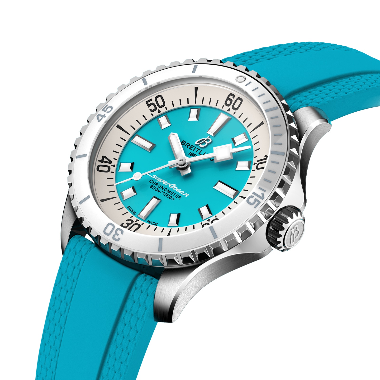 Breitling Superocean Automatic 36 Stainless Steel Turquoise Rubber Watch Breitling Superocean Automatic 36 Stainless Steel Turquoise Rubber Watch