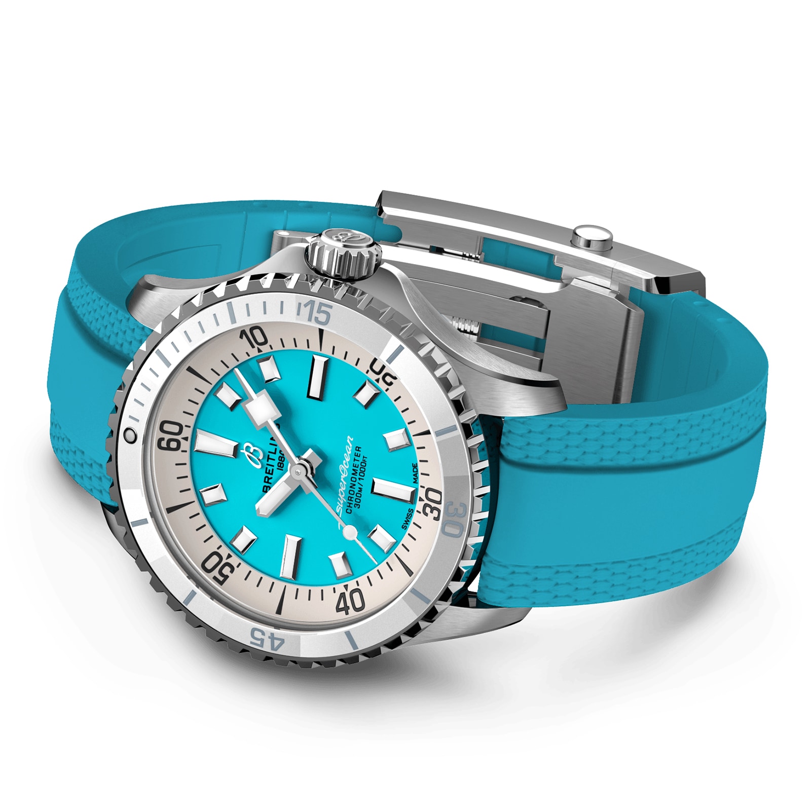 Breitling Superocean Automatic 36 Stainless Steel Turquoise Rubber Watch Breitling Superocean Automatic 36 Stainless Steel Turquoise Rubber Watch