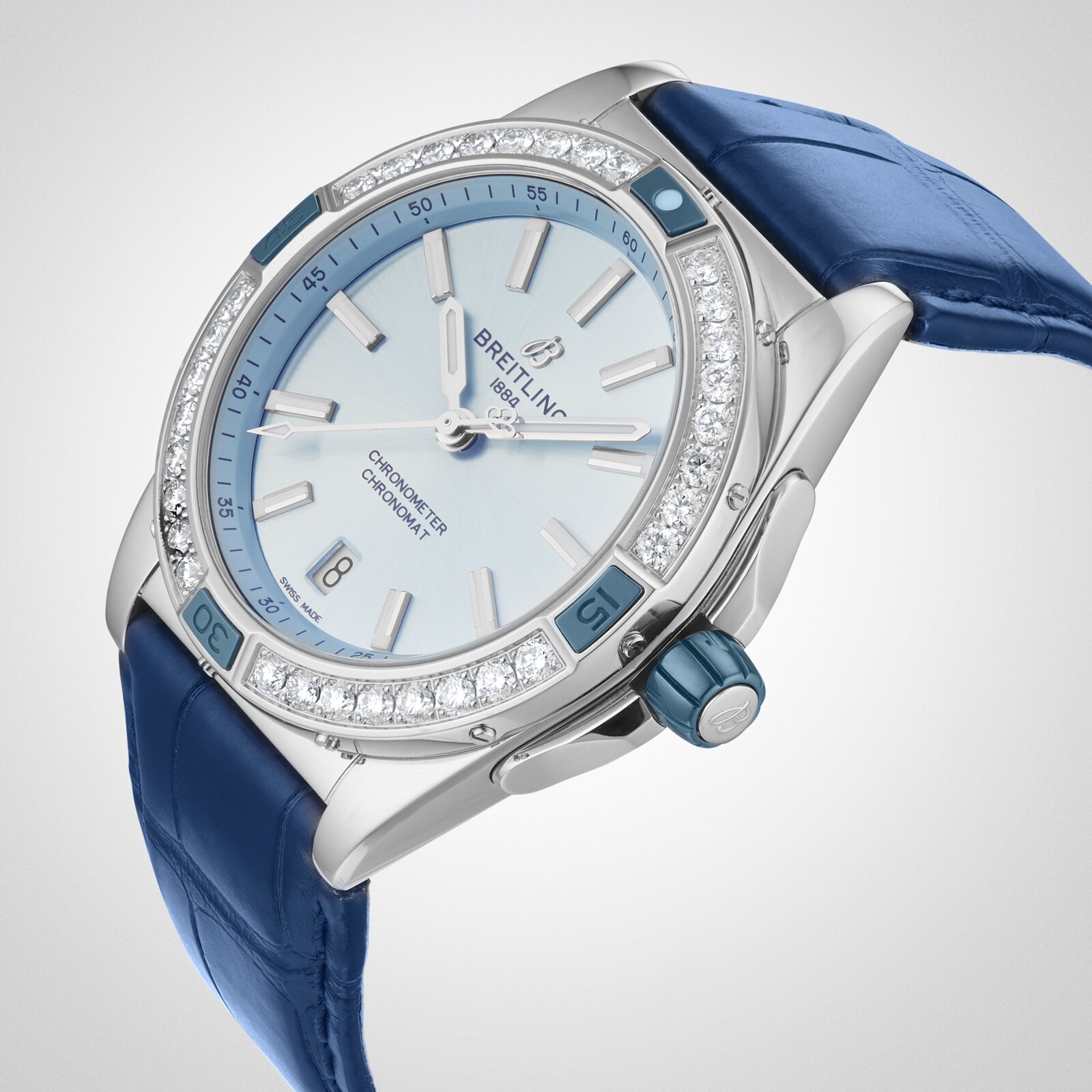 Breitling Super Chronomat Automatic 38 Blue Leather Strap Watch