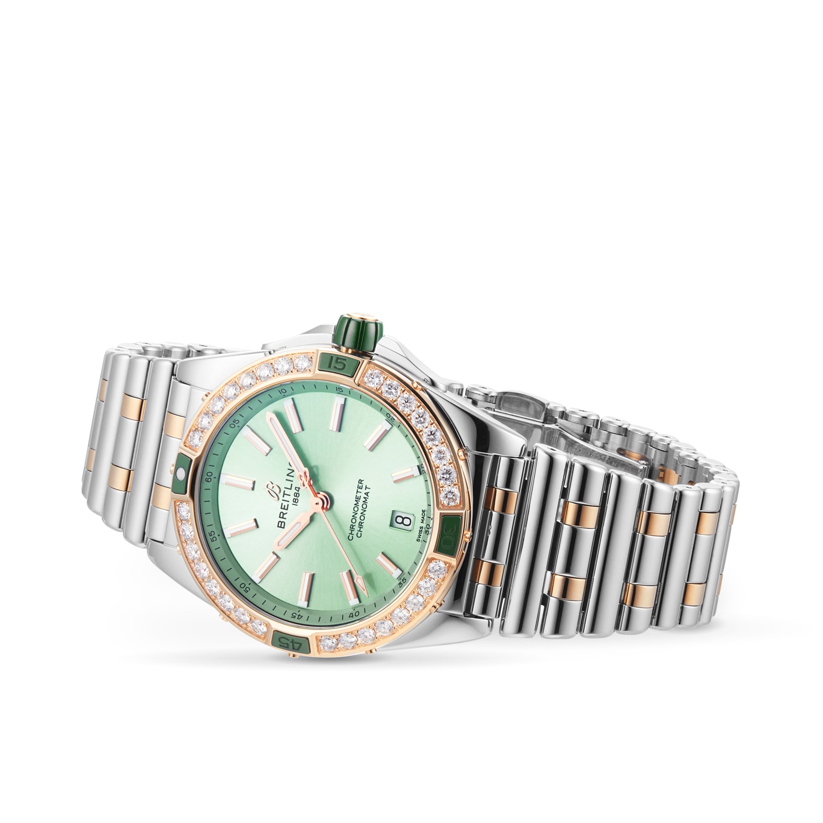Breitling Super Chronomat Automatic 38 Green Stainless Steel & 18ct Rose Gold Watch Breitling Super Chronomat Automatic 38 Green Stainless Steel & 18ct Rose Gold Watch