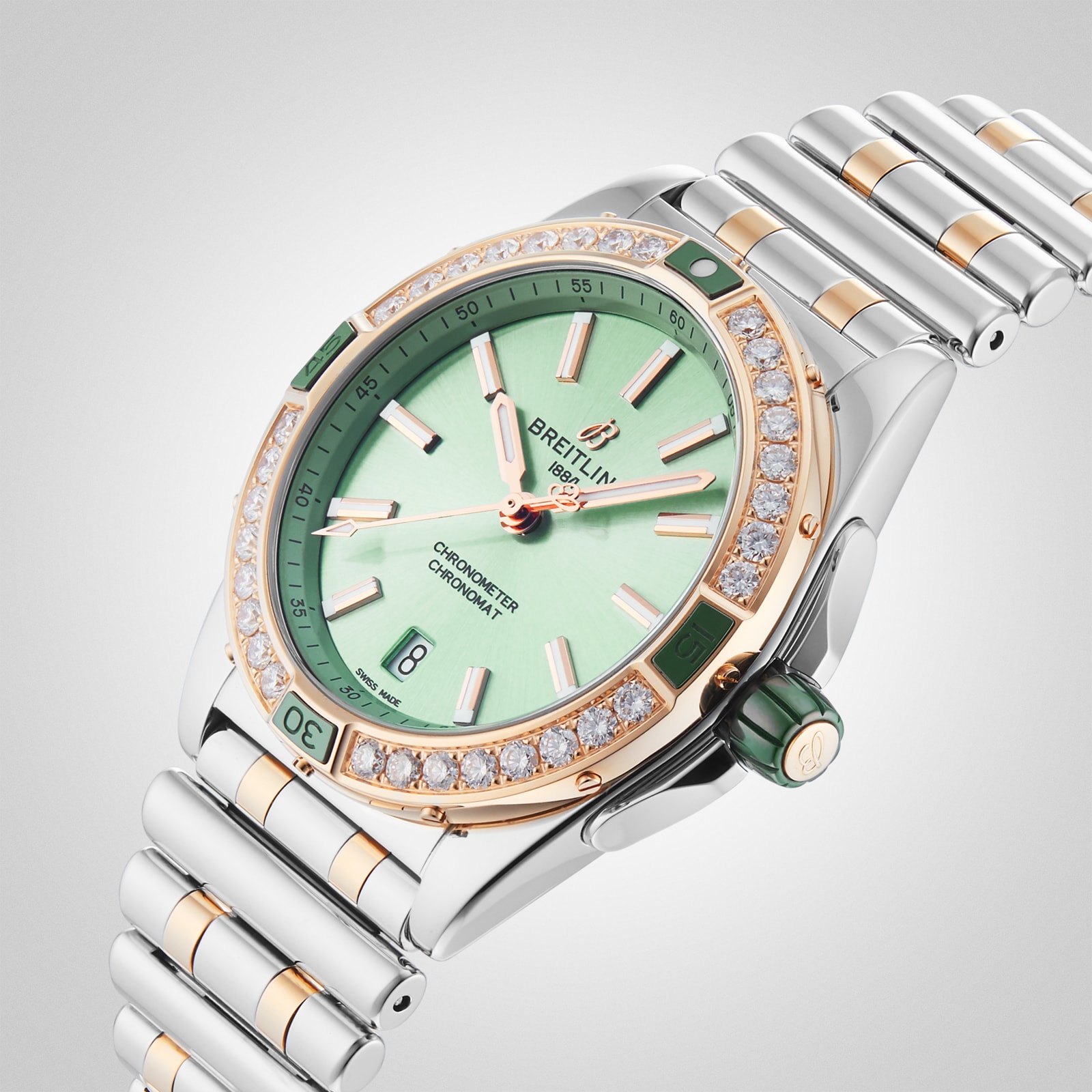 Breitling Super Chronomat Automatic 38 Green Stainless Steel & 18ct Rose Gold Watch Breitling Super Chronomat Automatic 38 Green Stainless Steel & 18ct Rose Gold Watch