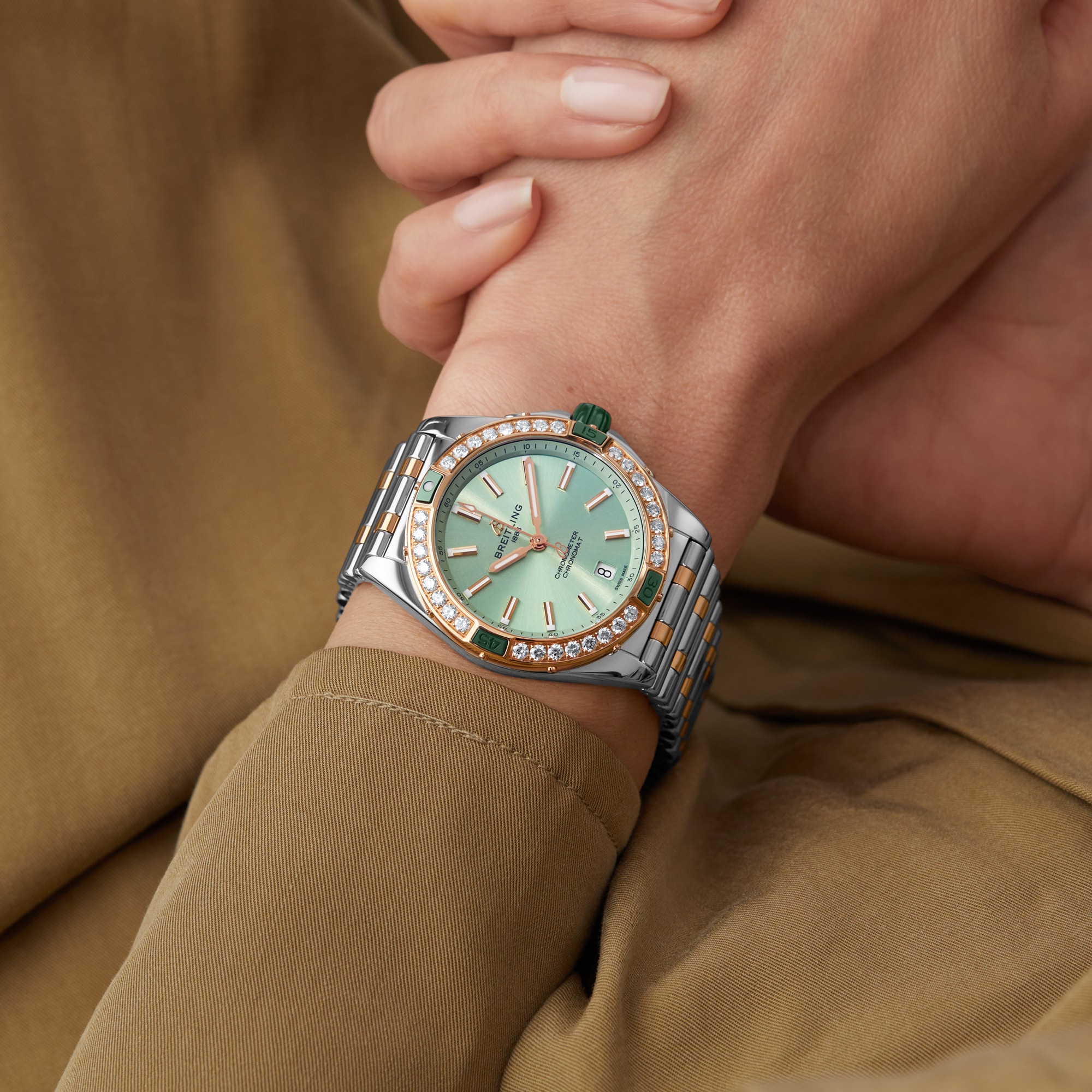 Breitling Super Chronomat Automatic 38 Green Stainless Steel & 18ct Rose Gold Watch Breitling Super Chronomat Automatic 38 Green Stainless Steel & 18ct Rose Gold Watch
