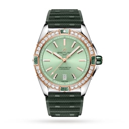 17532166 - Super Chronomat Automatic 38 Green Stainless Steel & 18ct Rose Gold Rubber Strap Watch