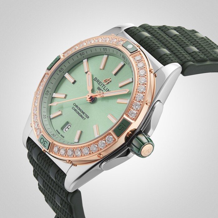 Breitling Super Chronomat Automatic 38 Green Stainless Steel & 18ct Rose Gold Rubber Strap