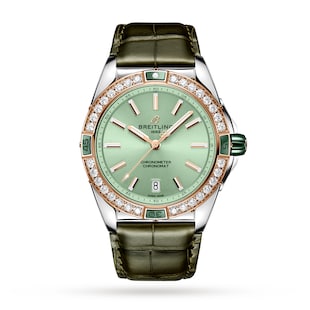 Breitling Super Chronomat Automatic 38 Green Stainless Steel & 18ct Rose Gold Leather Strap Watch