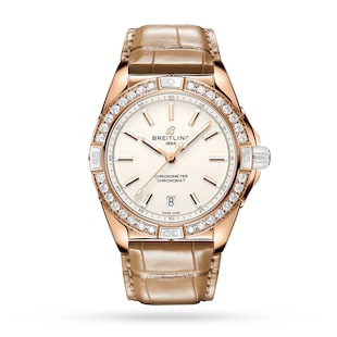 Breitling Super Chronomat Automatic 38 Origins White 18ct Rose Gold Brown Leather Strap Watch