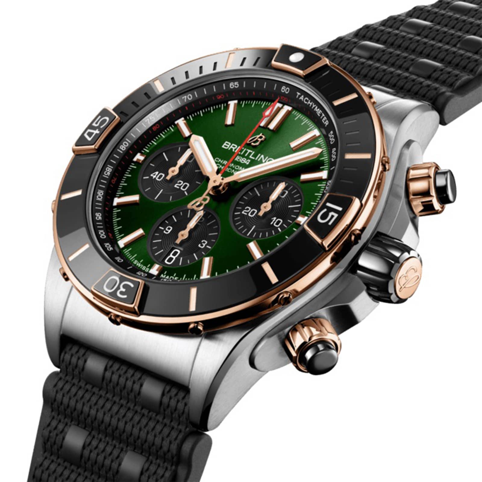 Breitling Super Chronomat B01 44 Stainless Steel & 18k Red Gold Rubber Strap Watch Breitling Super Chronomat B01 44 Stainless Steel & 18k Red Gold Rubber Strap Watch
