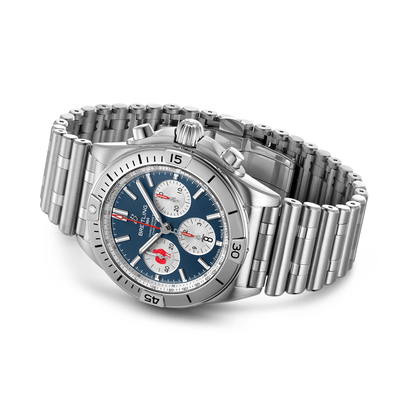 Breitling Chronomat B01 42 Six Nations Wales Red Dial Silver Steel Strap Watch for Men - AB0134A61K1A1