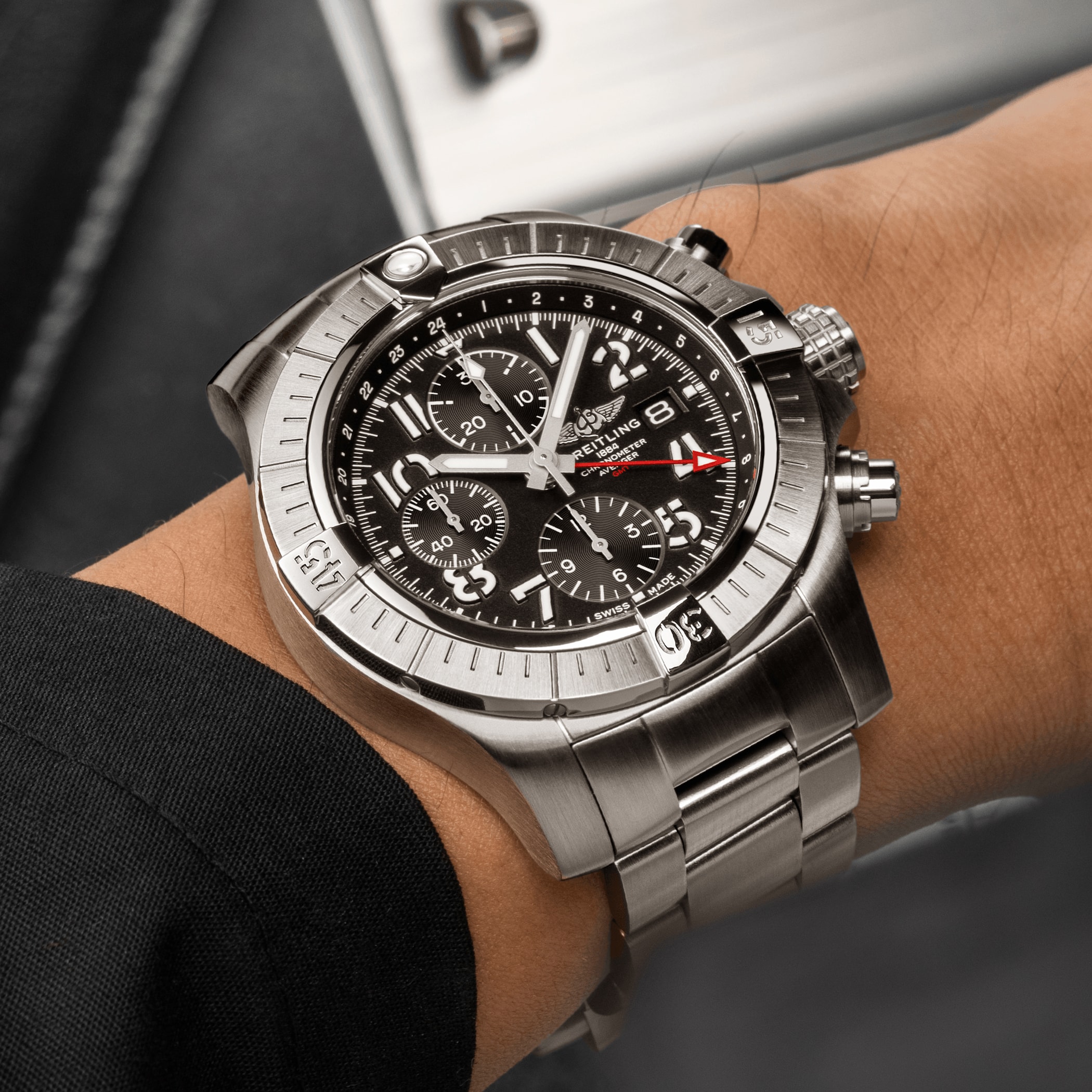 Breitling Avenger Chronograph GMT 45 Stainless Steel Watch Breitling Avenger Chronograph GMT 45 Stainless Steel Watch