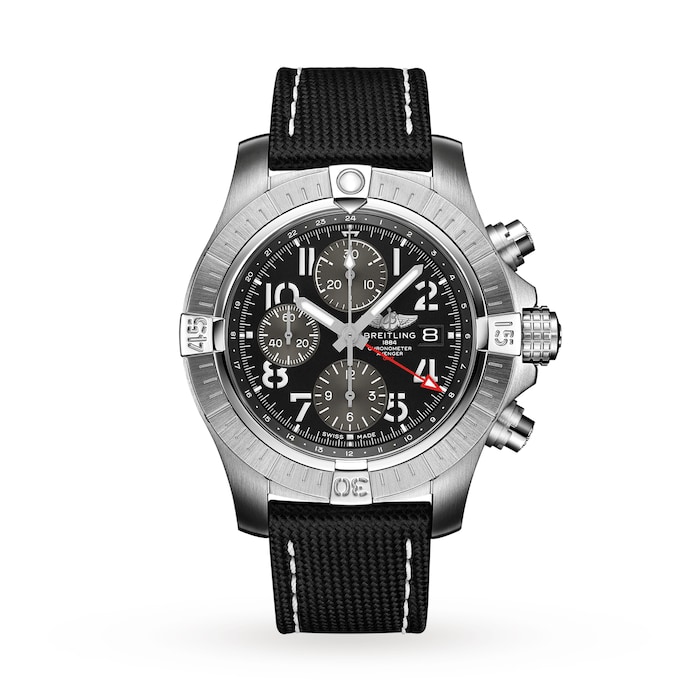 Breitling Avenger Chronograph GMT 45 Stainless Steel Leather Strap Watch