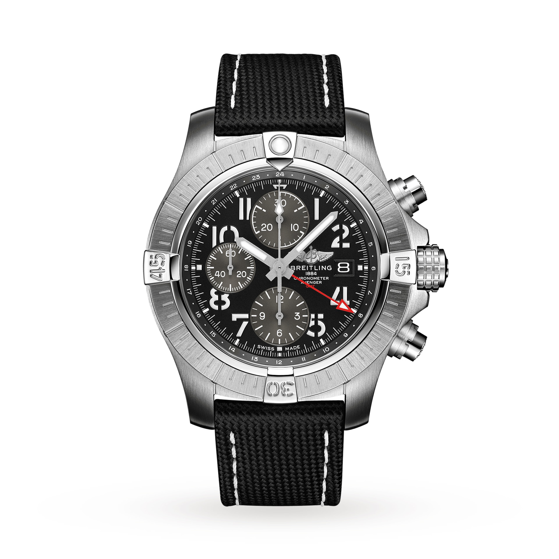 Breitling Avenger Chronograph GMT 45 Stainless Steel Leather Strap Watch Breitling Avenger Chronograph GMT 45 Stainless Steel Leather Strap Watch